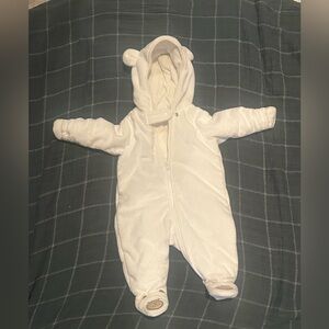 Baby Bear Cozy White Hooded One-piece